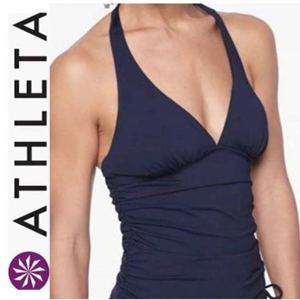 NWT Athleta Scrunch Ruched Tankini & bottoms in navy swim 2 piece size medium